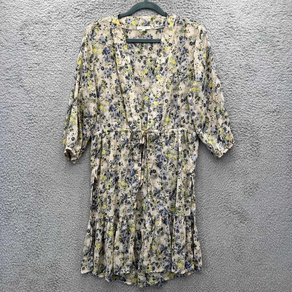Open front Tie Floral Tunic Yellow Watercolor S Romantic‎ Indie Cottagecore Cute